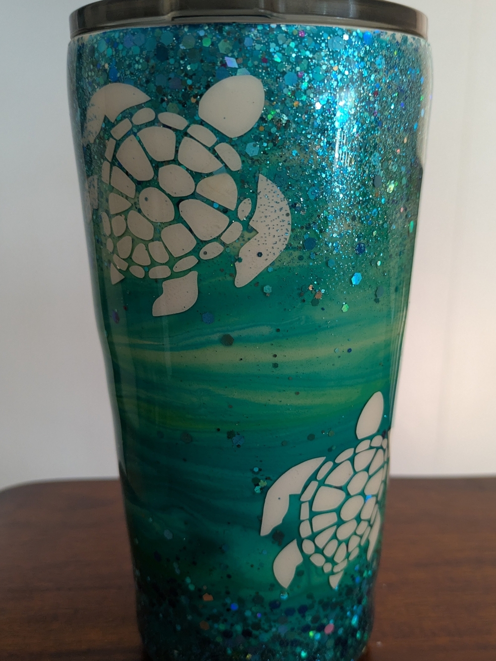 Turquoise Sea Turtle Glitter Steel Tumbler Cup